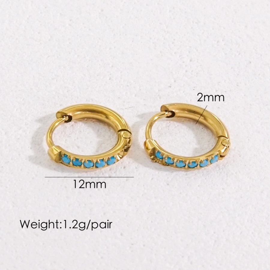 1 Pair Streetwear Solid Color Plating Inlay 304 Stainless Steel Artificial Gemstones 14K Gold Plated Earrings