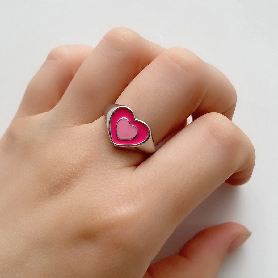 Jewelry Sweet Simple Style Heart Shape Titanium Steel 18K Gold Plated Enamel Rings