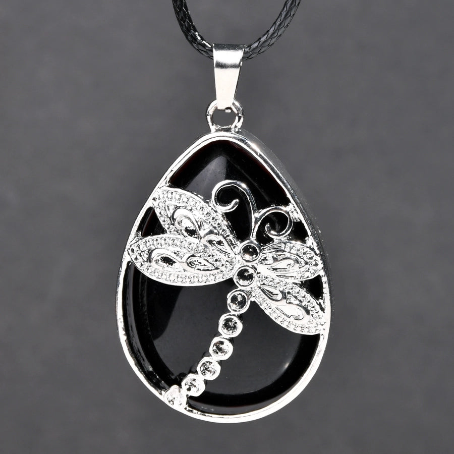 Modern Style Simple Style Butterfly natural stone Leather rope Pendant Necklace In Bulk