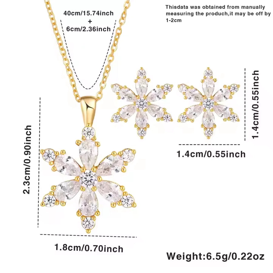 Copper 18K Gold Plated Plating Inlay Snowflake Zircon Jewelry Set