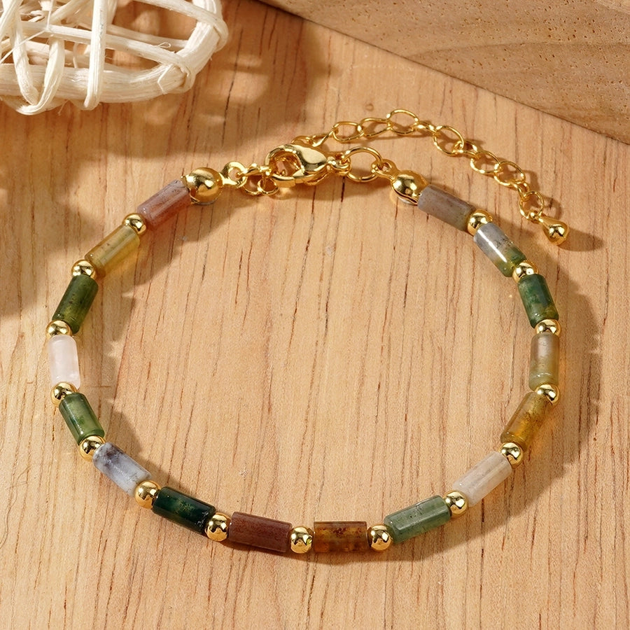 Natural Stone Handmade Beaded Simple Fashion  Jewelry Copper Bead Interval Adjustable Bracelet