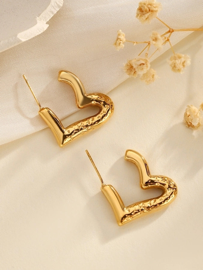 1 Pair Classical Retro Irregular Heart Shape Inlay 304 Stainless Steel Zircon Stainless Steel Earrings