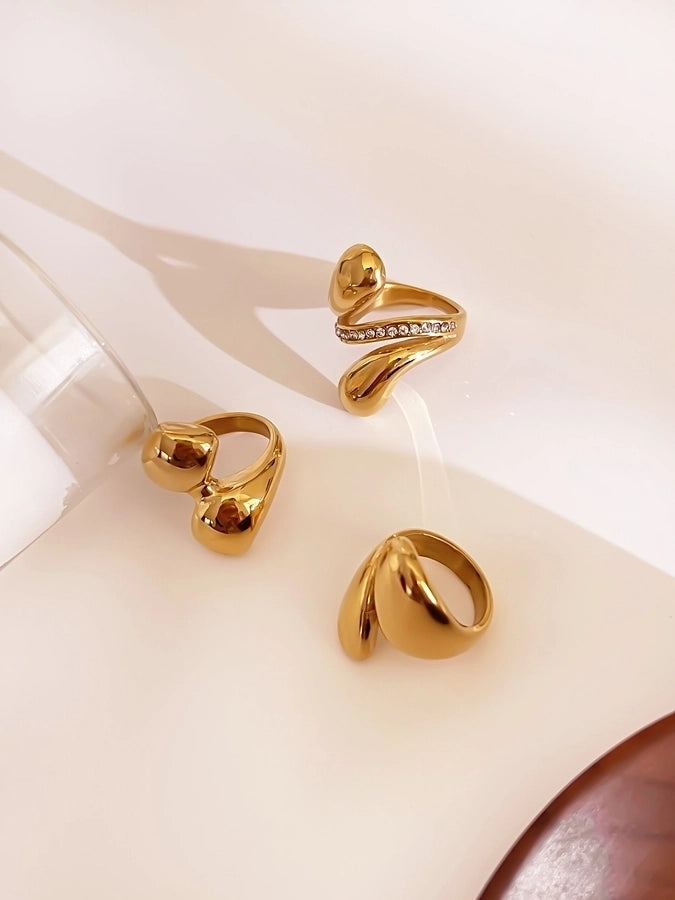 Jewelry Luxurious Simple Style Commute Geometric 316L Stainless Steel  Rhinestones 18K Gold Plated Rings - CEJEW