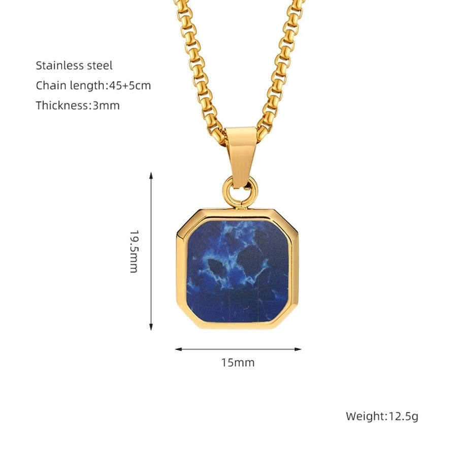 304 Stainless Steel Casual Simple Style Plating Geometric Natural Stone Pendant Necklace - CEJEW