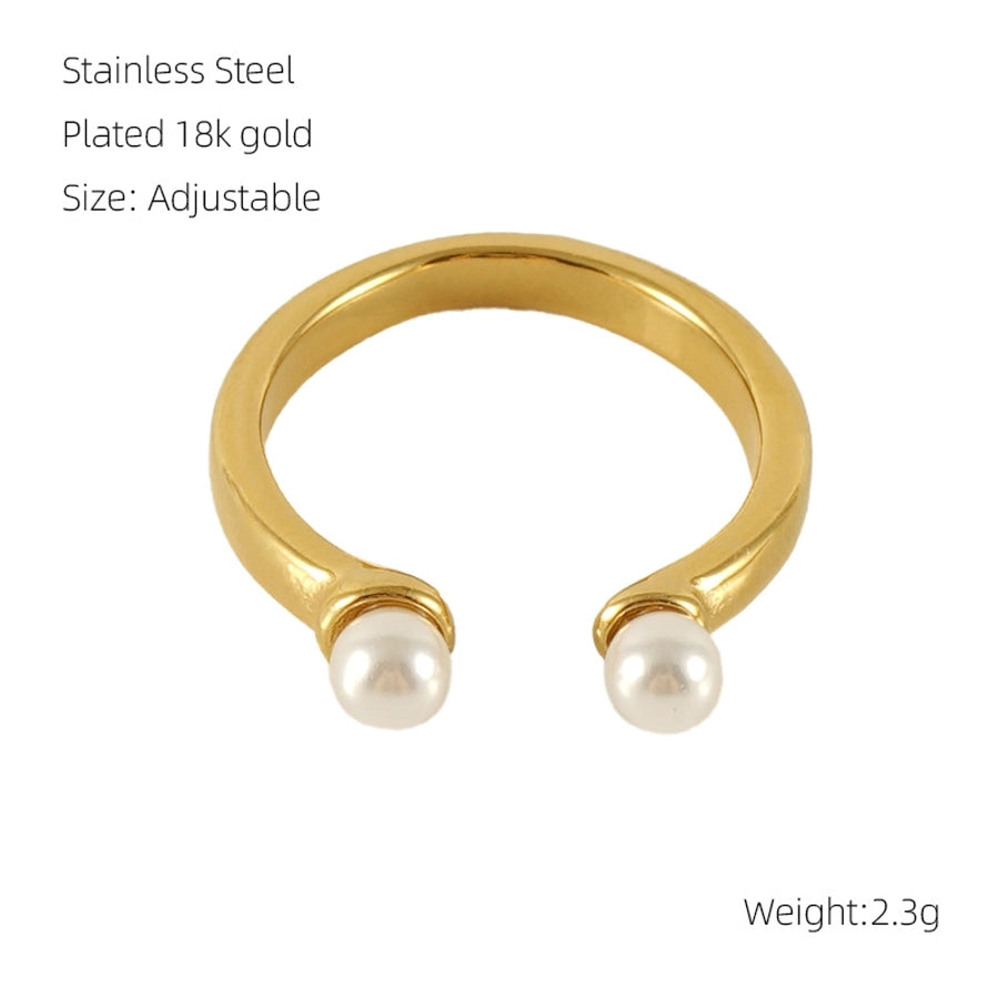 Jewelry Simple Style Geometric 304 Stainless Steel Pearl 18K Gold Plated Inlay Open Rings