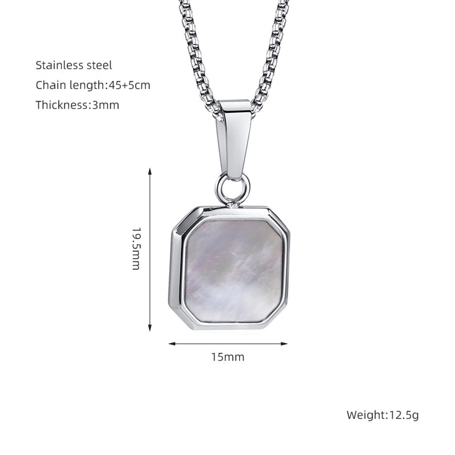 304 Stainless Steel Casual Simple Style Plating Geometric Natural Stone Pendant Necklace - CEJEW