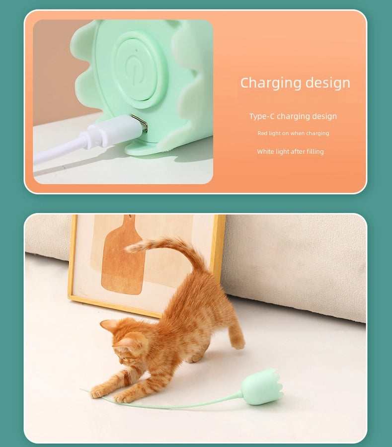 Electric Pet Toy Smart Tail Cat Toy Silicone Tail Bite-resistant Automatic Self-entertaining Rotating Rolling Ball