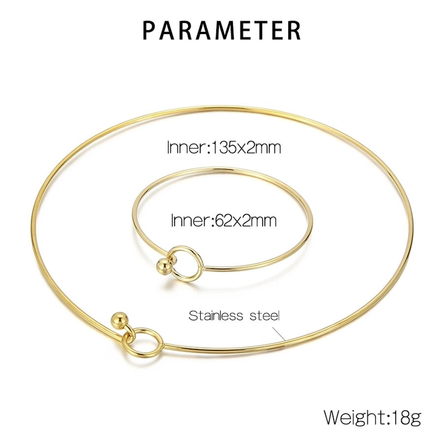 Jewelry Simple Style Circle 304 Stainless Steel 18K Gold Plated Hollow Out Bracelets Necklace