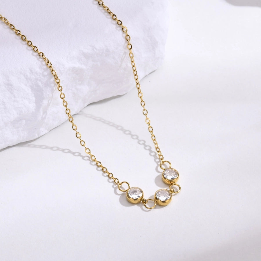 201 Stainless Steel 18K Gold Plated Sweet Plating Inlay Solid Color Zircon Necklace