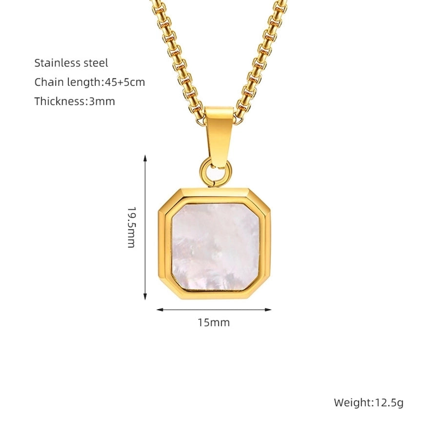 304 Stainless Steel Casual Simple Style Plating Geometric Natural Stone Pendant Necklace - CEJEW