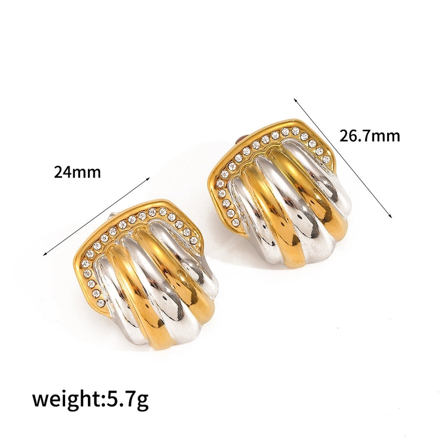 1 Pair Simple Style Geometric Heart Shape Mixed Metal Inlay 304 Stainless Steel Zircon 18K Gold Plated Ear Studs