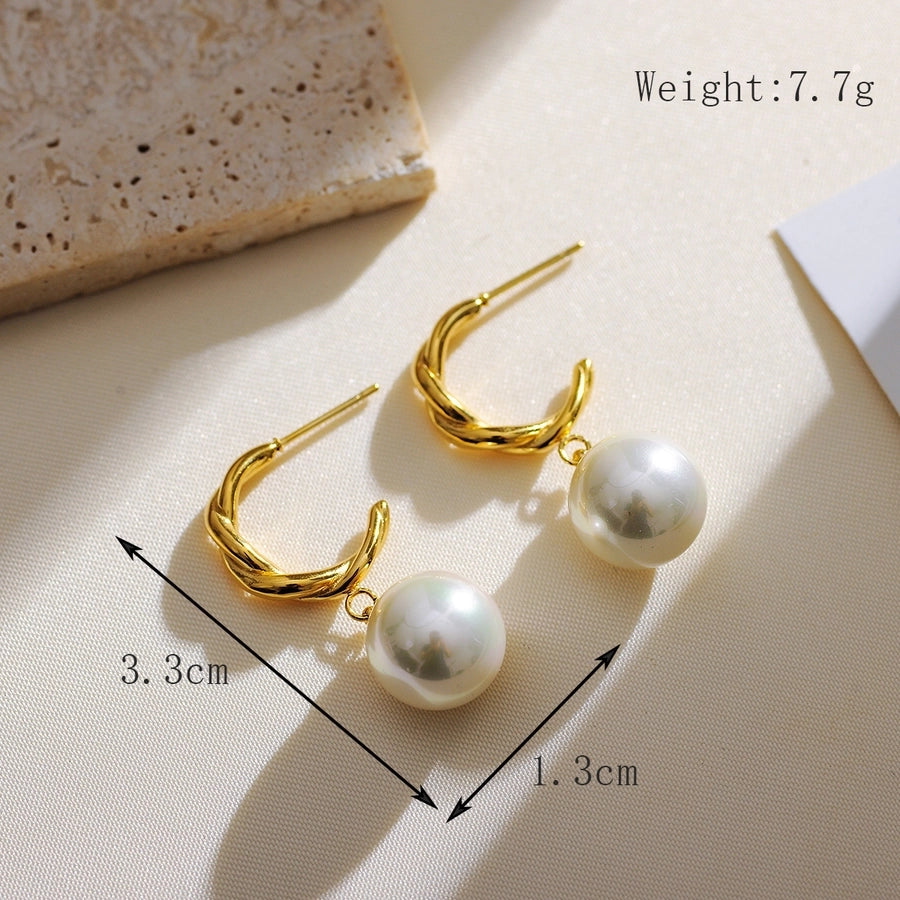 1 Pair Elegant Luxurious Queen Geometric Inlay 304 Stainless Steel Artificial Pearls 18K Gold Plated Drop Earrings