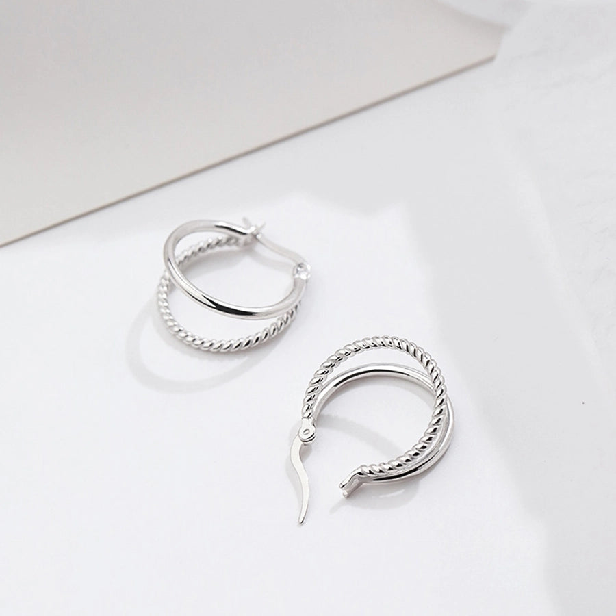 s925 Silver Double Layer Large Hoop Earrings Women's Twist Retro Hong Kong Style Fashion Elegant Trendy Simple Personality Earrings