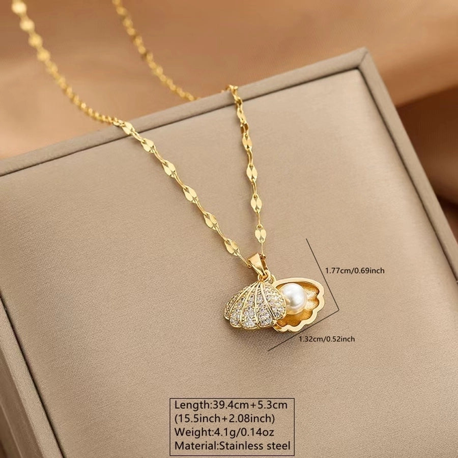 Jewelry Beach Simple Style Shell 304 Stainless Steel Acrylic 18K Gold Plated Pendant Necklace