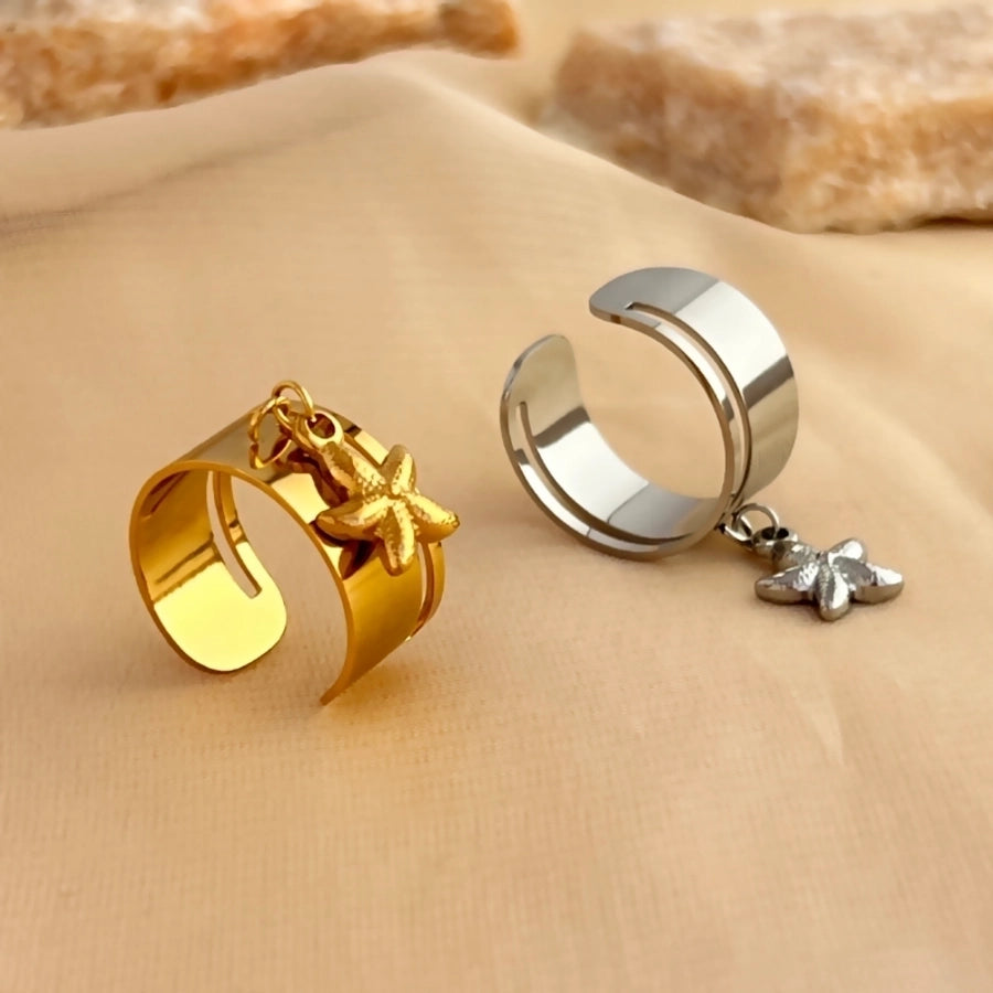 Jewelry Simple Style Classic Style Starfish Solid Color Flower 304 Stainless Steel 18K Gold Plated Plating Charm Rings