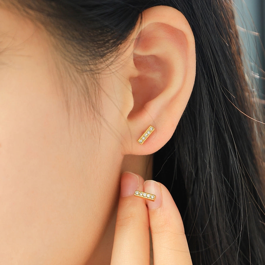 1 Pair Modern Style Simple Style Shiny Rectangle Plating Inlay 304 Stainless Steel Zircon 14K Gold Plated Ear Studs