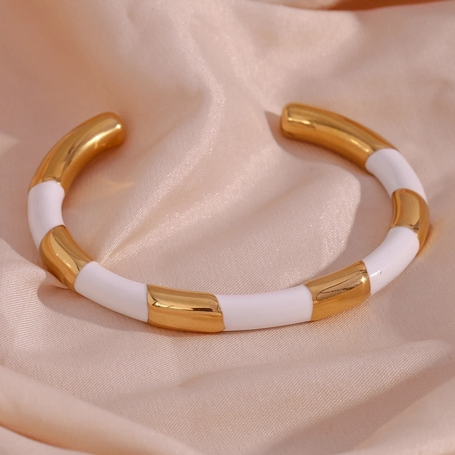 Simple Style Classic Style C Shape Color Block 304 Stainless Steel 18K Gold Plated Cuff Bracelets In Bulk