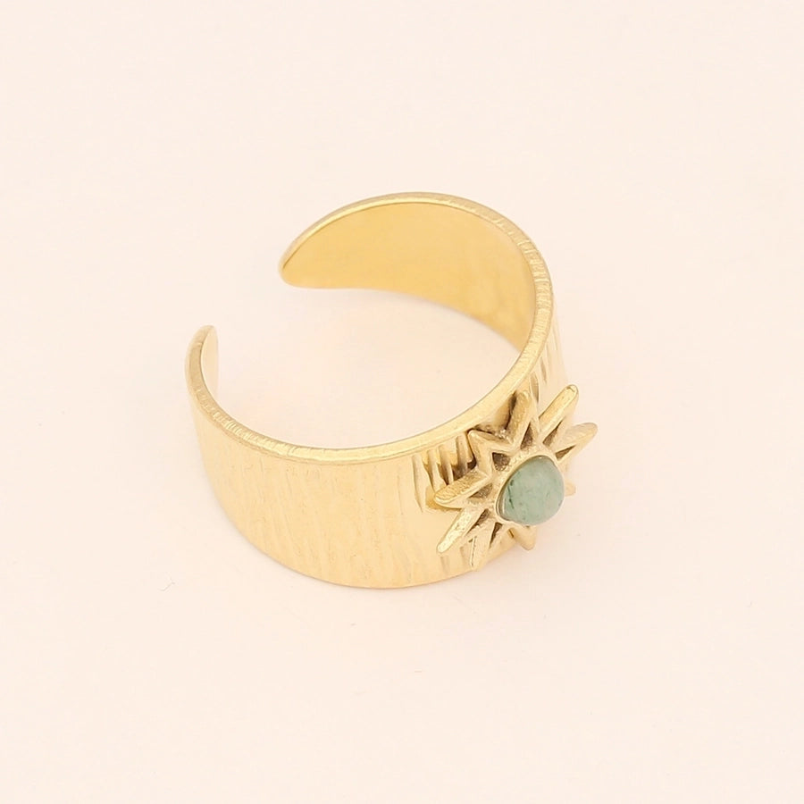 Stainless Steel 18K Gold Plated Ethnic Style Inlay Geometric Turquoise Open Ring