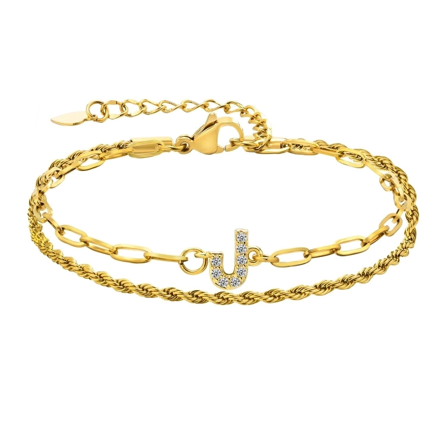 201 Stainless Steel Copper 18K Gold Plated Inlay Letter Zircon Bracelets