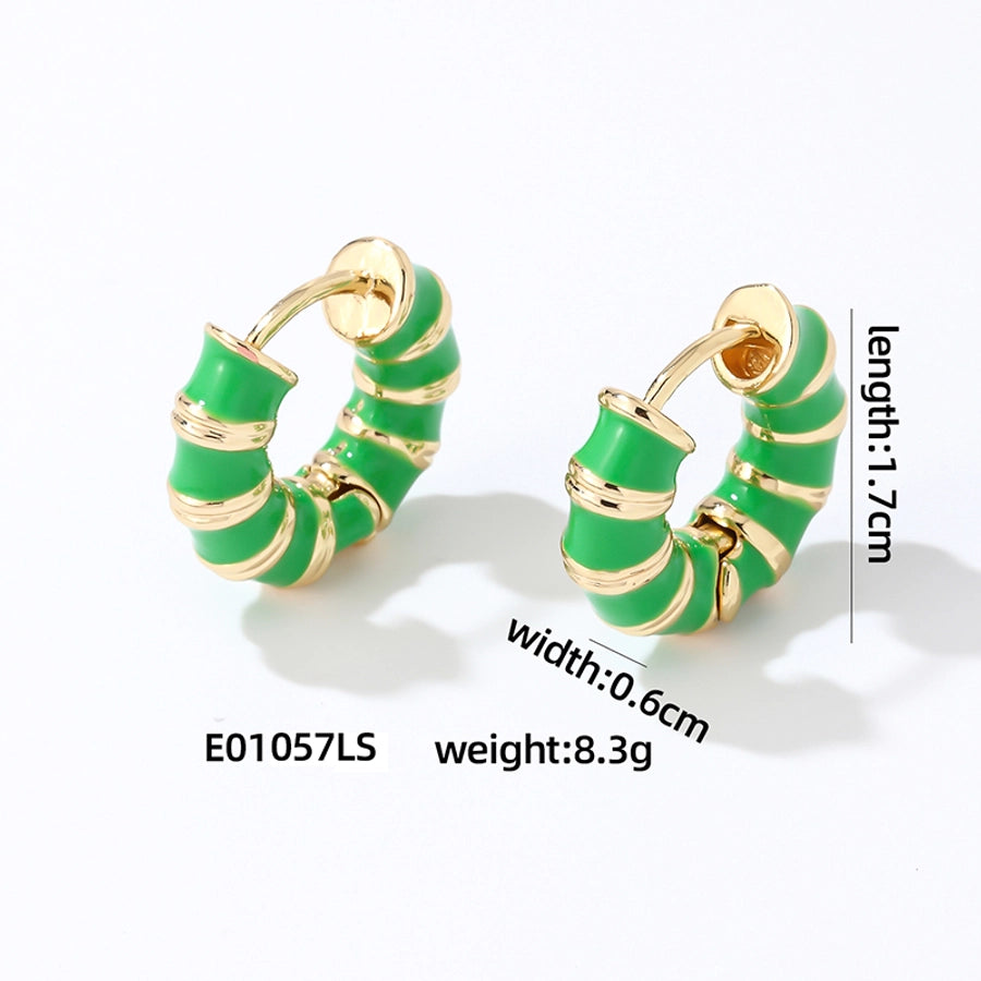 1 Pair IG Style Simple Style Multicolor Stripe Enamel Plating Copper Hoop Earrings