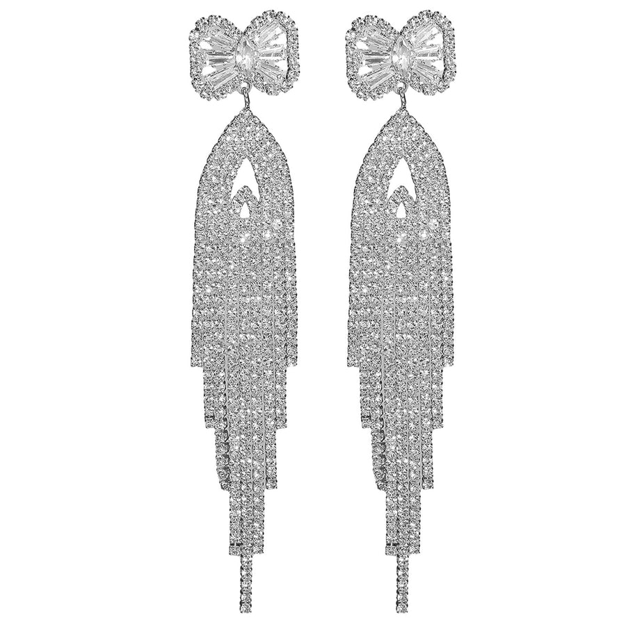 1 Pair Lady Wedding Shiny Tassel Inlay Copper Artificial Diamond Drop Earrings