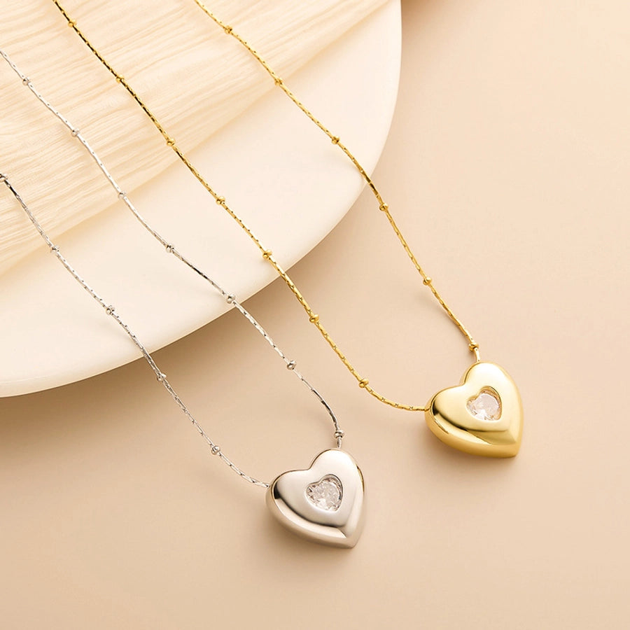 Jewelry IG Style Simple Style Heart Shape Titanium Steel Zircon Inlay Necklace