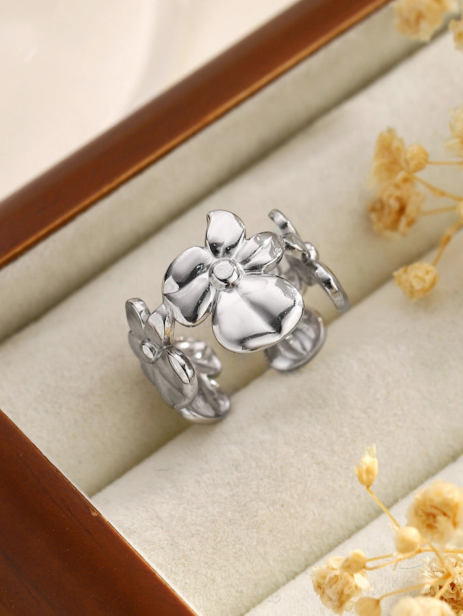 Jewelry Retro French Style Simple Style Heart Shape Flower Bow Knot Titanium Steel Open Rings