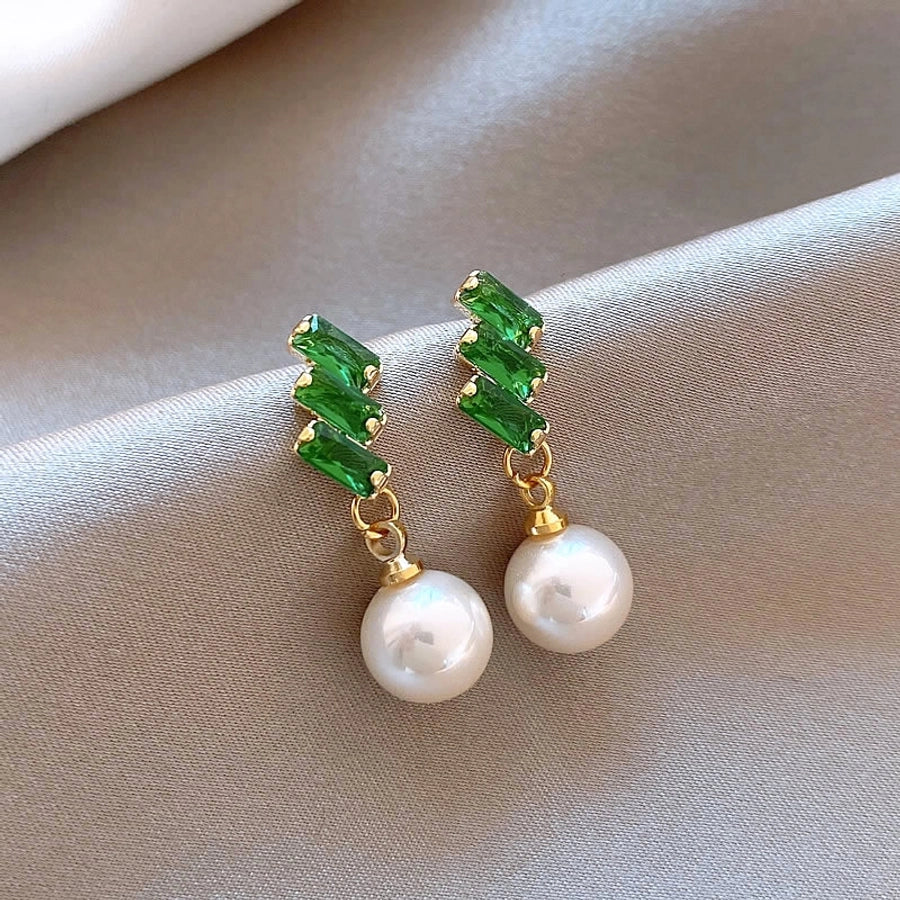 1 Pair Casual Simple Style Streetwear Geometric Inlay Copper Artificial Pearls Zircon Drop Earrings