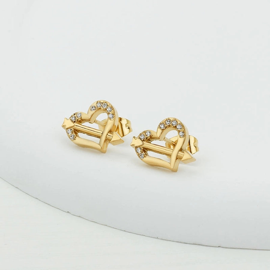 1 Pair Basic Modern Style Classic Style Heart Shape Plating Inlay Titanium Steel Zircon Gold Plated Ear Studs