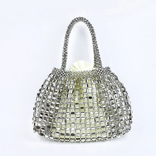 Women's Medium Arylic Solid Color Elegant Streetwear Beading Oval Open Square Bag