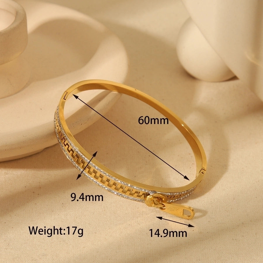 Luxurious Formal Zipper Solid Color 304 Stainless Steel 18K Gold Plated Bangle In Bulk