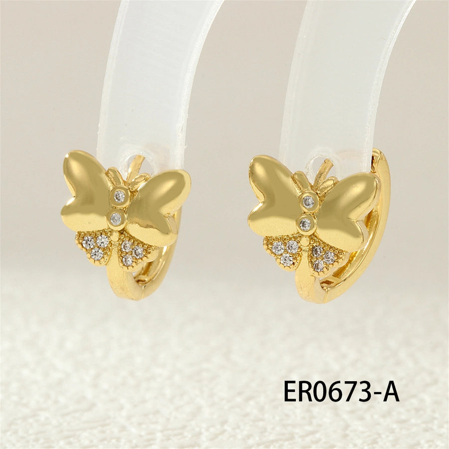 1 Pair IG Style Simple Style Commute Flower Butterfly Inlay Copper Zircon 18K Gold Plated Earrings