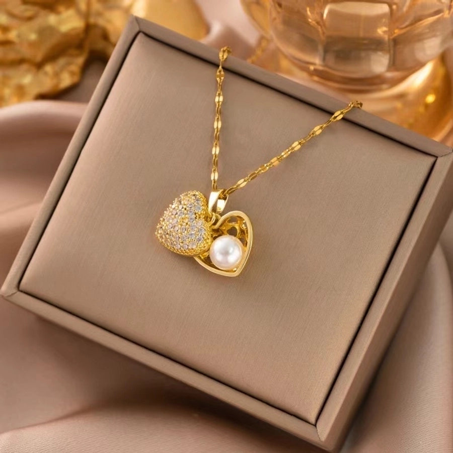 Jewelry Simple Style Classic Style Heart Shape 304 Stainless Steel Acrylic 18K Gold Plated Heart Pendant Necklace