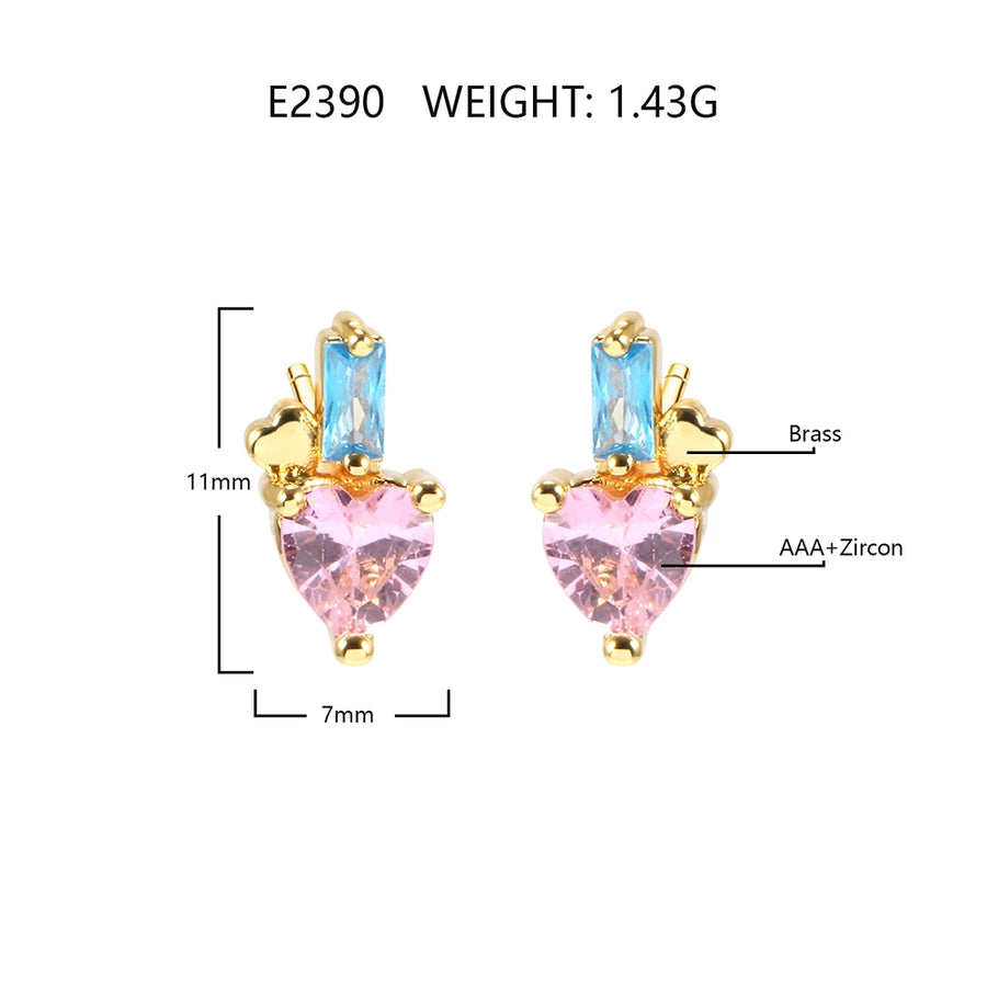 1 Pair IG Style Simple Style Geometric Star Heart Shape Inlay Copper Zircon Ear Studs