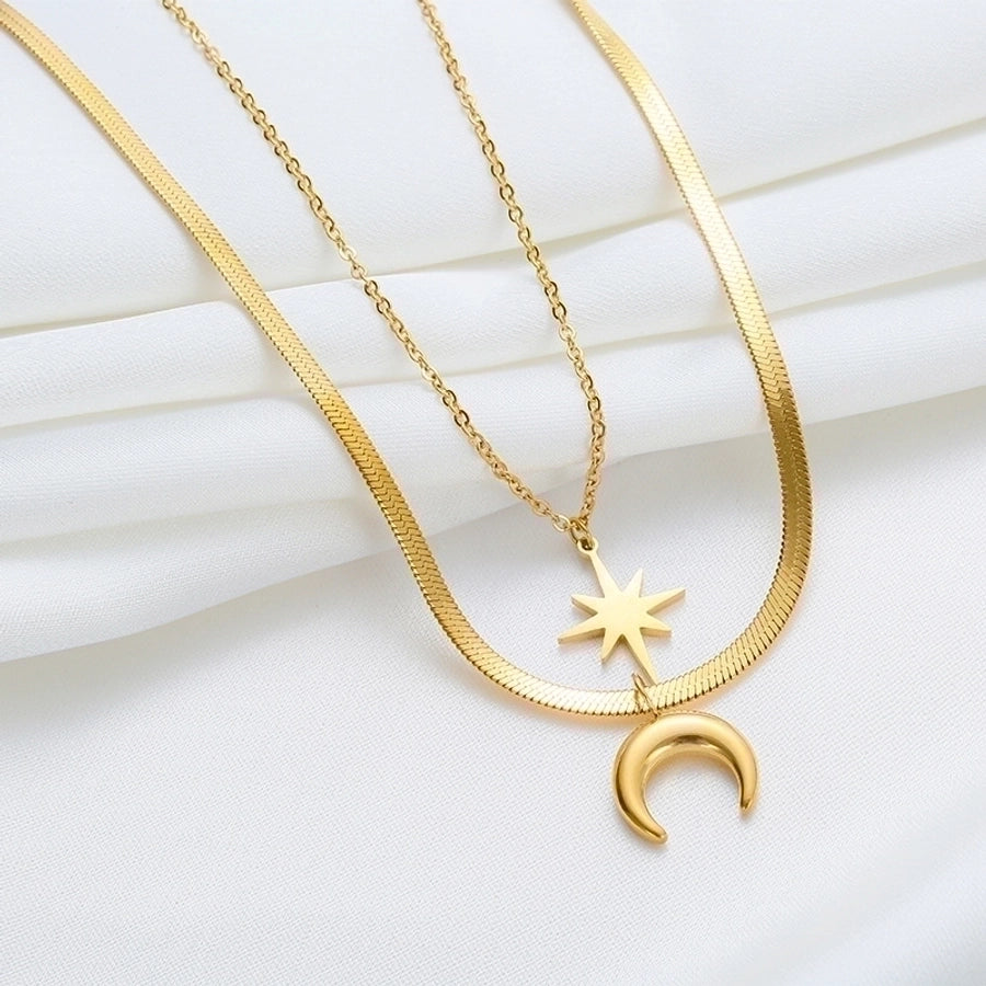 Jewelry French Style Simple Style Classic Style Hexagram Moon 304 Stainless Steel 18K Gold Plated Plating Pendant Necklace