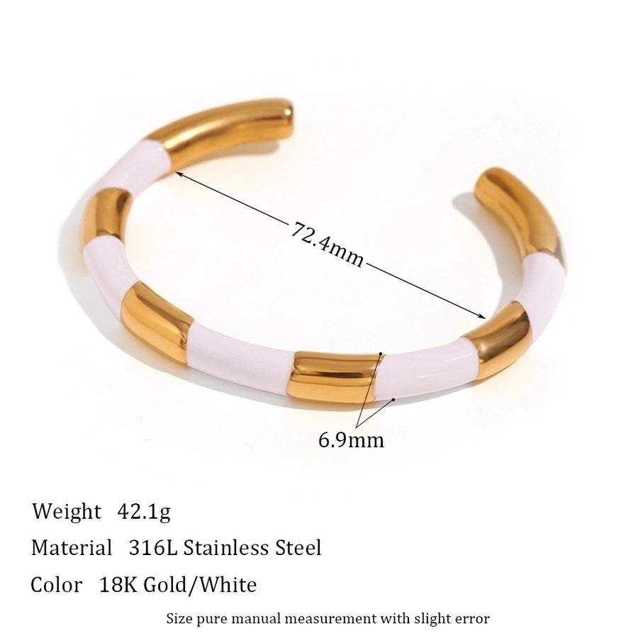 Simple Style Classic Style C Shape Color Block 304 Stainless Steel 18K Gold Plated Cuff Bracelets In Bulk