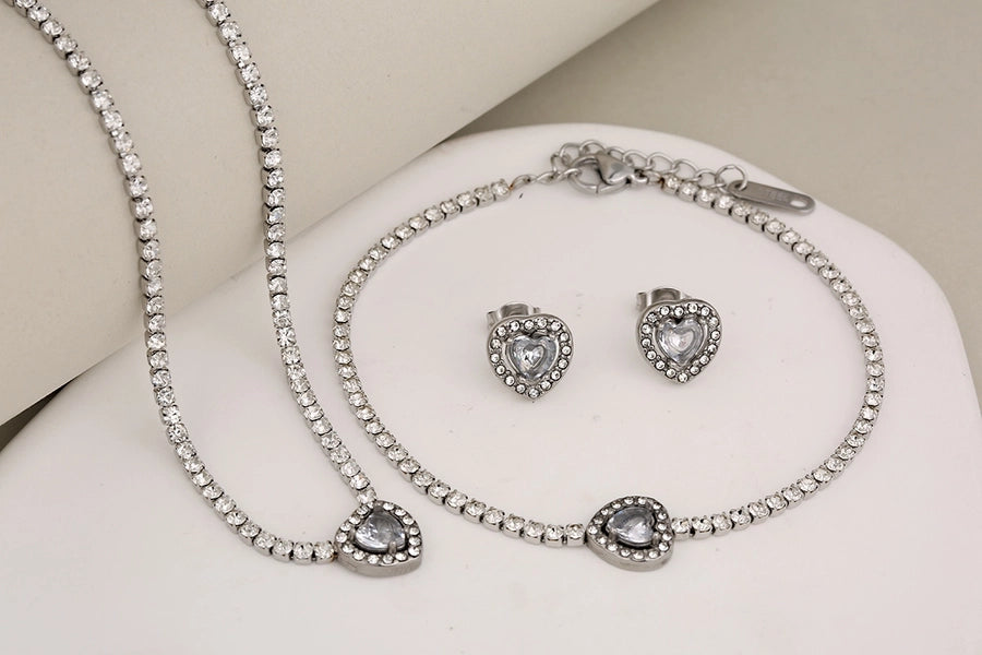 Jewelry Glam Luxurious Shiny Heart Shape 304 Stainless Steel Artificial Diamond Inlay Jewelry Set