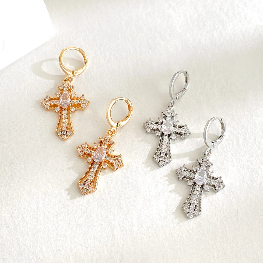 1 pair vintage style cross plating copper drop earrings