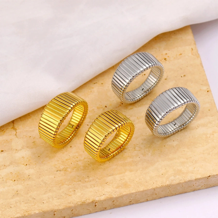 Jewelry Vacation Japanese Style Commute Stripe 304 Stainless Steel 18K Gold Plated Rings