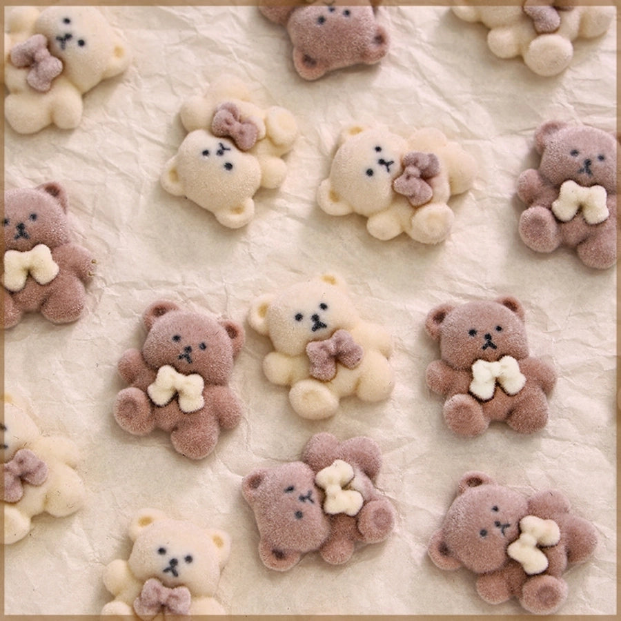 Cartoon Brown Bear Nail Art Decorations Autumn/winter  Milk White Fluffy Bear Nail Accessories Large Drill Trendy Sale