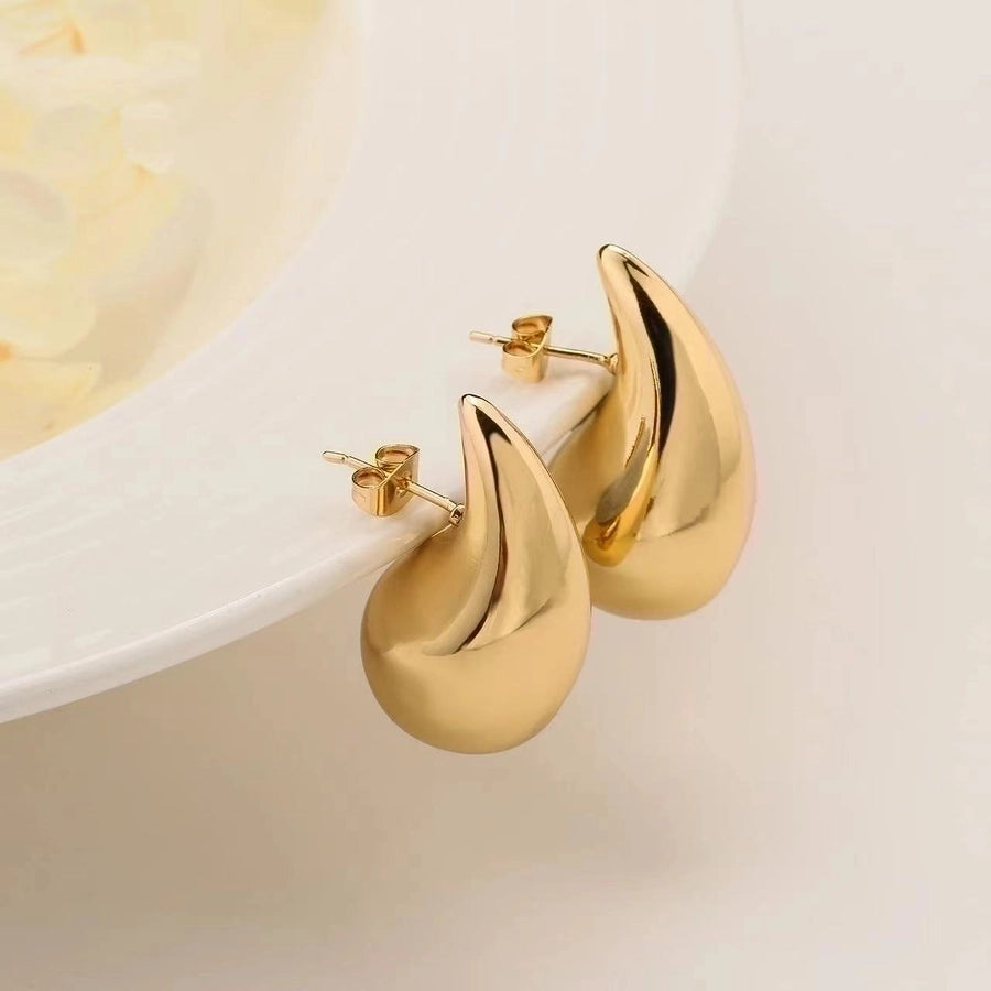 1 Pair Simple Style Water Droplets Plating 304 Stainless Steel 18K Gold Plated Stainless Steel Earrings