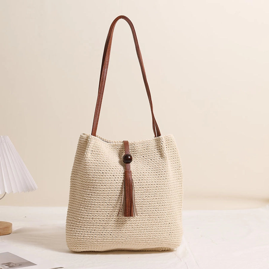 Women's Medium Cotton Solid Color Classic Style Weave Square Magnetic Buckle Straw Bag