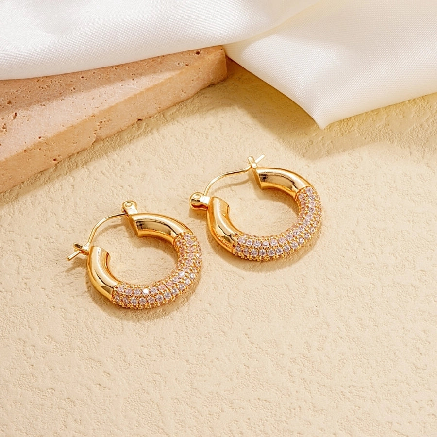 1 pair simple style round polishing plating inlay copper zircon white gold plated gold plated earrings