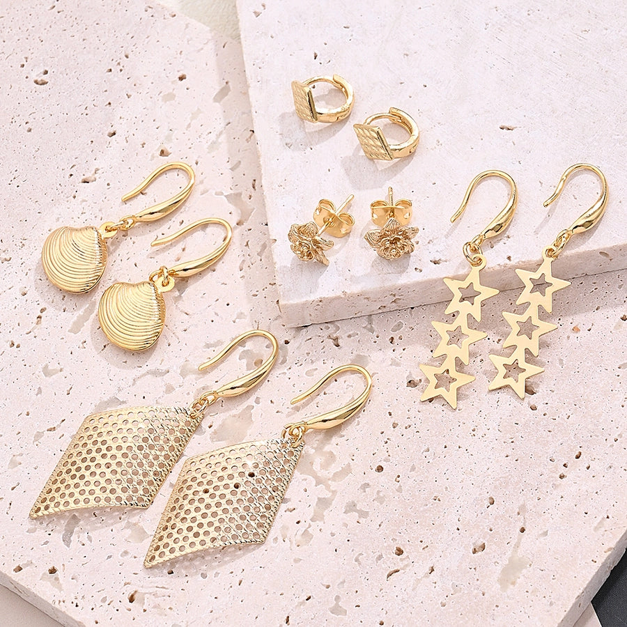 1 Pair/Package 2 Pairs/Package IG Style Modern Style Simple Style Pentagram Rhombus Shell Handmade Polishing Plating Copper 18K Gold Plated Earrings