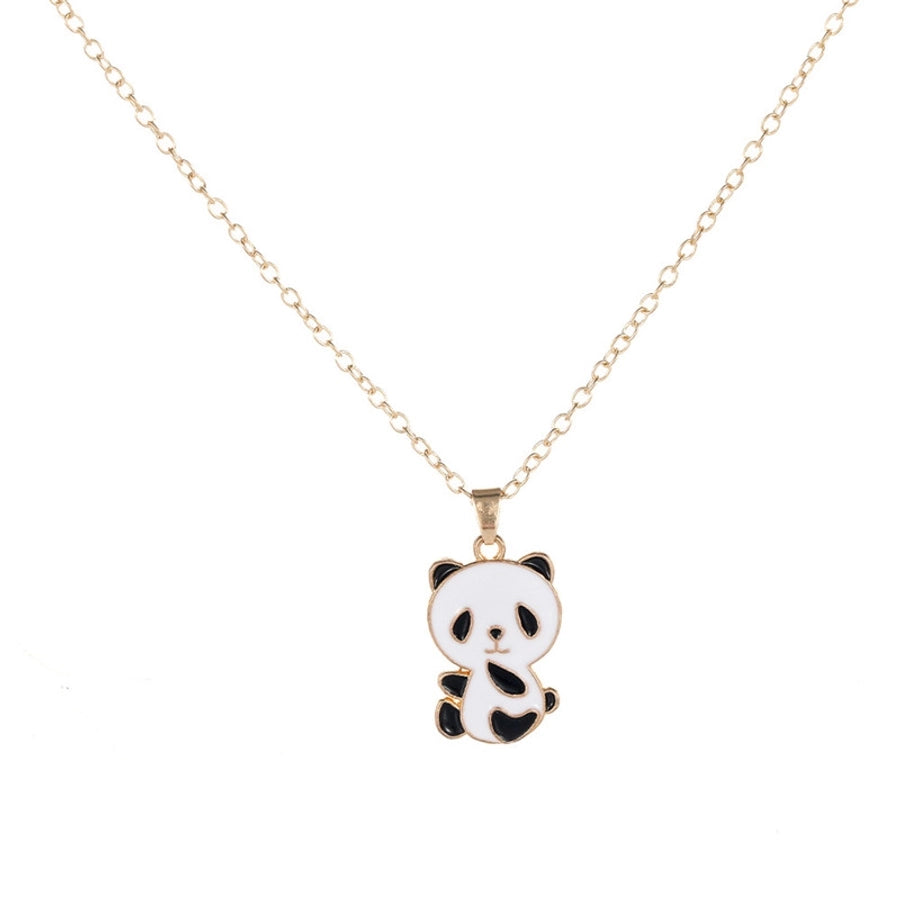 Cartoon Style Cute Panda K Gold Plated 201 Stainless Steel Zinc alloy  Pendant Necklace