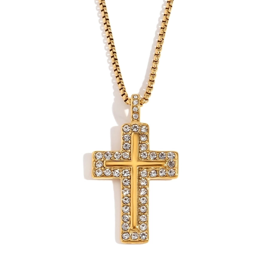 Jewelry Casual IG Style Cross 304 Stainless Steel Titanium Steel Zircon 18K Gold Plated Inlay Pendant Necklace