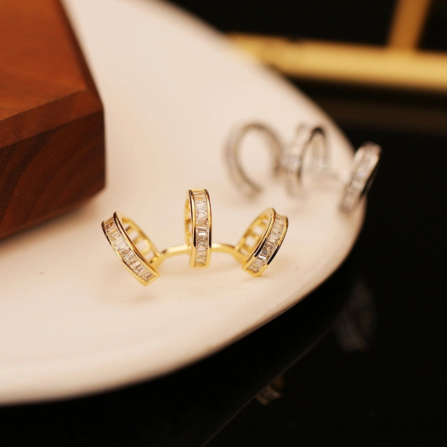 1 piece simple style classic style sparkly plating inlay copper zircon gold plated ear cuffs