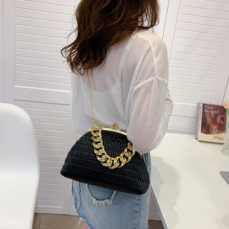 Women's Medium Pu Leather Solid Color Classic Style Sewing Thread Square Clasp Frame Crossbody Bag