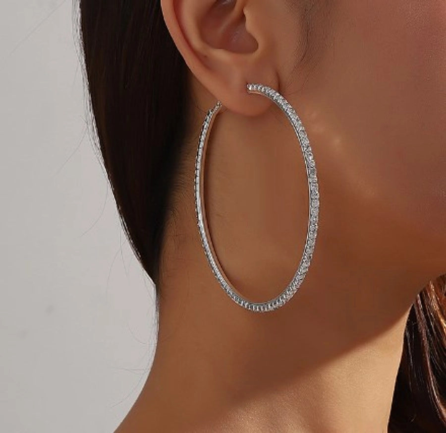 1 pair exaggerated simple style circle plating inlay copper rhinestones hoop earrings