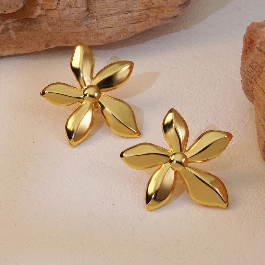 1 Pair Sweet Flower Plating 304 Stainless Steel Imitation Gold  Stainless Steel Earrings